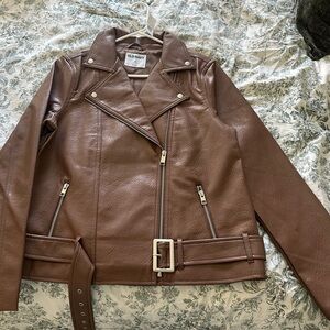 Old Navy Women's Tan Leather Moto Jacket